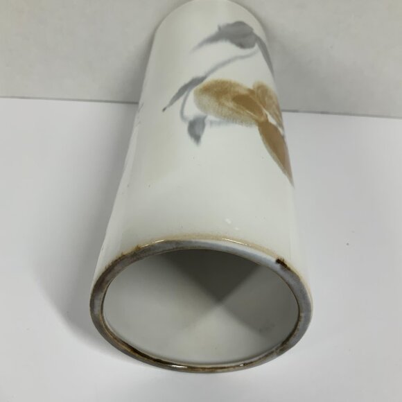 Gold Trim MCM Vase 50s 60s Hand Painted Brush Strokes Abstract Cylinder Vase 8" - Picture 7 of 7